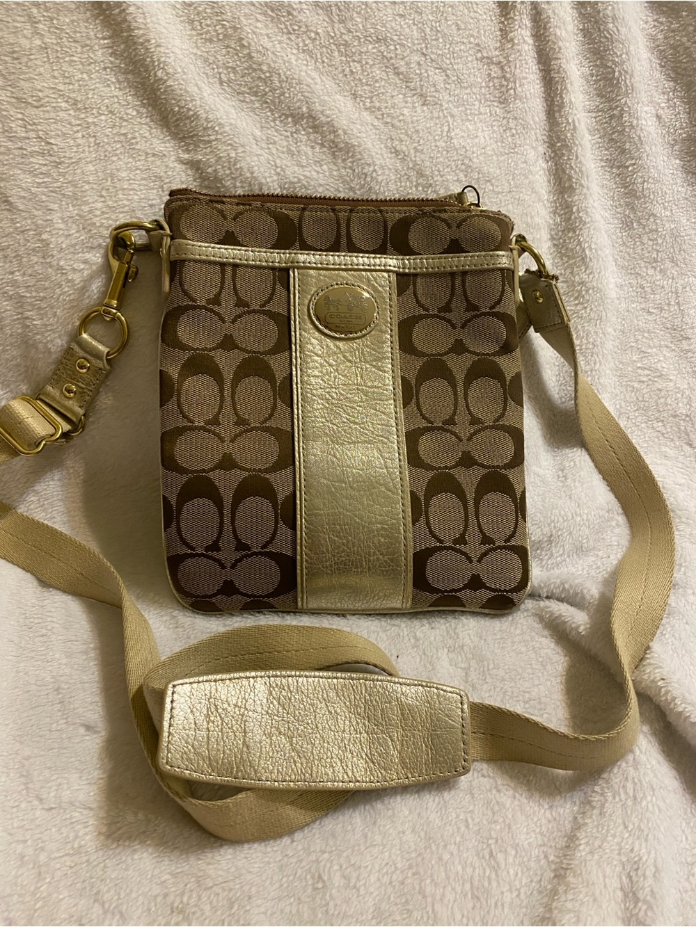 Coach Brown Signature Crossbody with Gold Trim